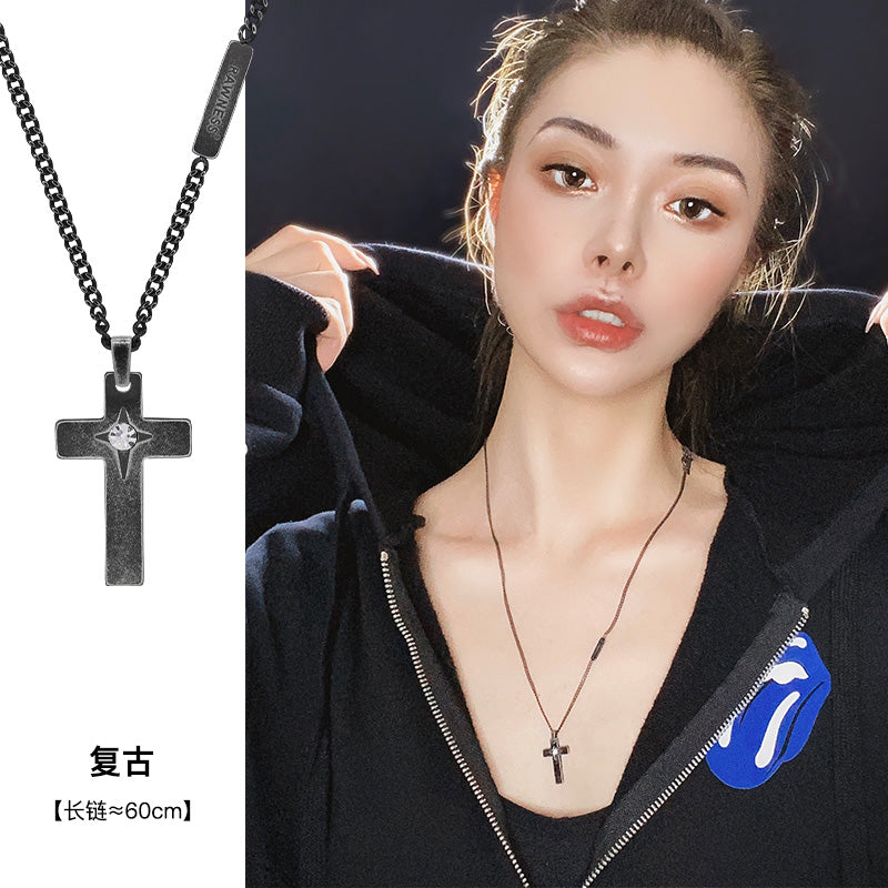 Rawness Cross Necklace Lone Star Clavicle Chain Hip Hop Men Jeweled Pendant 520 Gift for Boyfriend