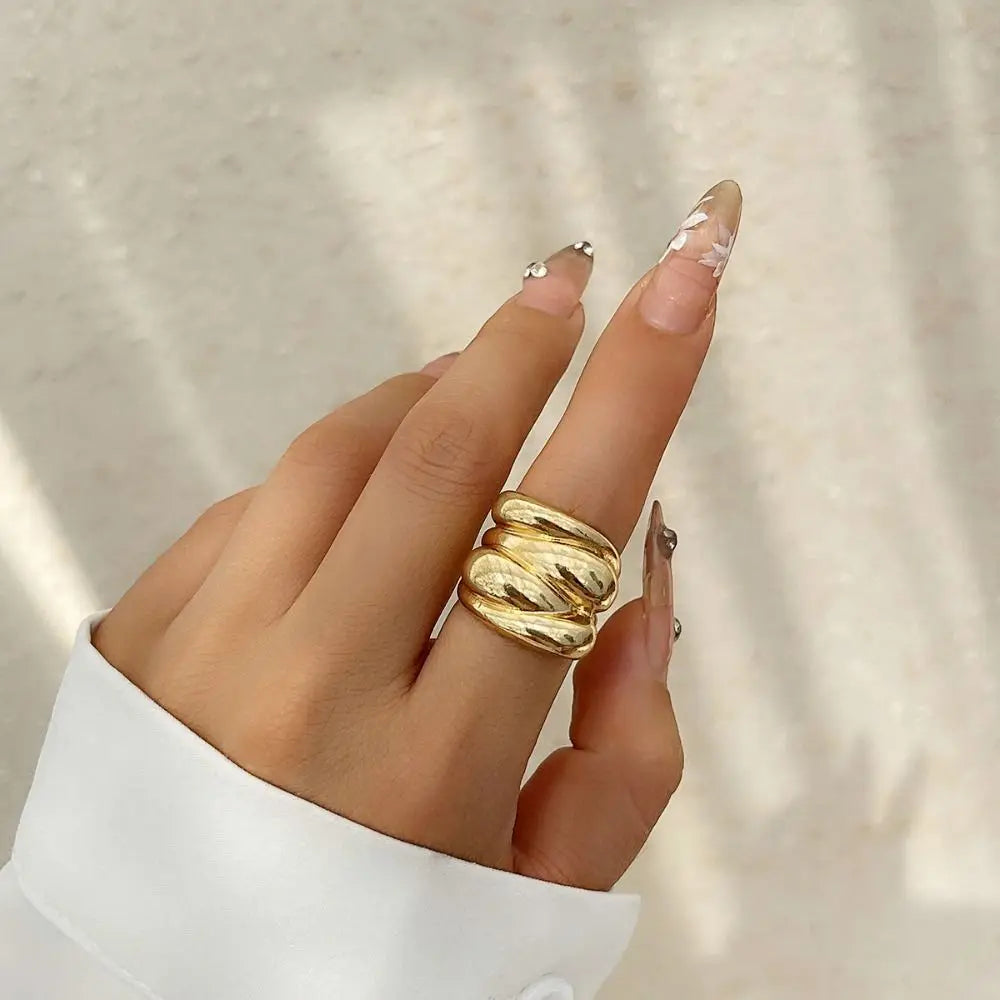 Adult Women Stainless Steel Metal Geometric Gold-Silver French Irregular Split Imitation Charm Rings