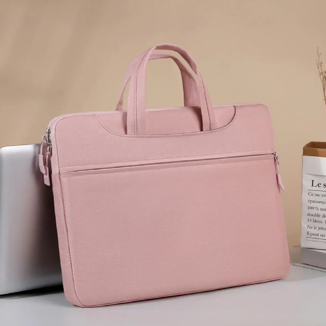 Men Briefcase Front Zipper Nylon Bags /Straps-Handle/ 15.6 inch Laptop/Multi-Pocket Design/Felt Lining/Laptop Compartment/Colors-Pink/Gray/Blue/Black