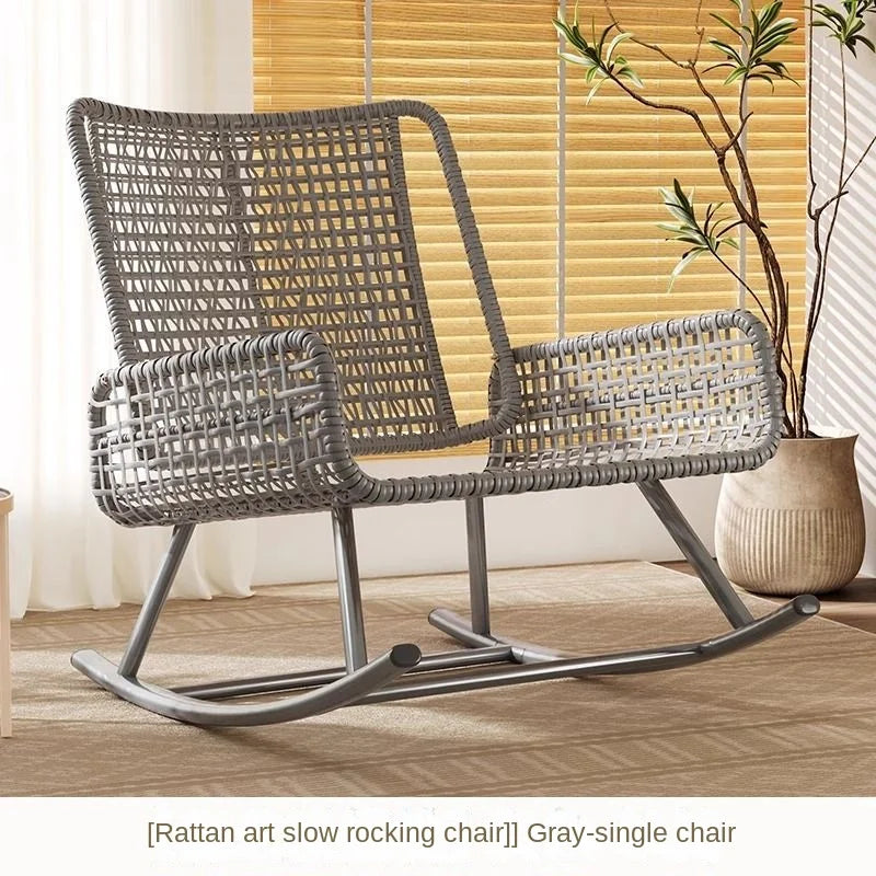 Indoor Strong Hollow Weave Rattan Waterproof Polyester Cushion Rocking Chairs/Colors-Beige/Gray/Brown