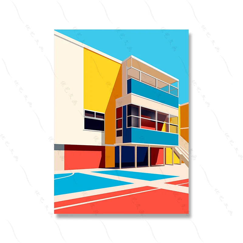 Modern Rectangle Canvas Frameless Mirrored Colorful Waterproof Ink Game Balcony-Poolside Rooftop Giclee Abstract Wall Prints/Colors-Multicolor/Blue/Red/White