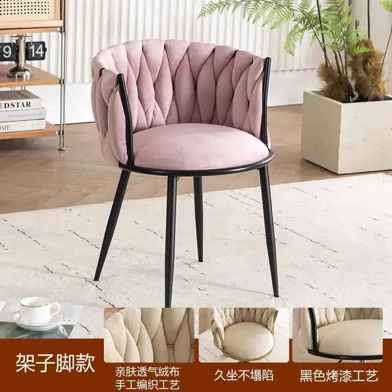 Upholstered Polyester Italian Style Ladies Bedroom Makeup Flannel Cushions Chairs w/ Steel Legs-4 Plastic Wheels/Colors-Beige/Pink/Blue/Black/Green/Gray