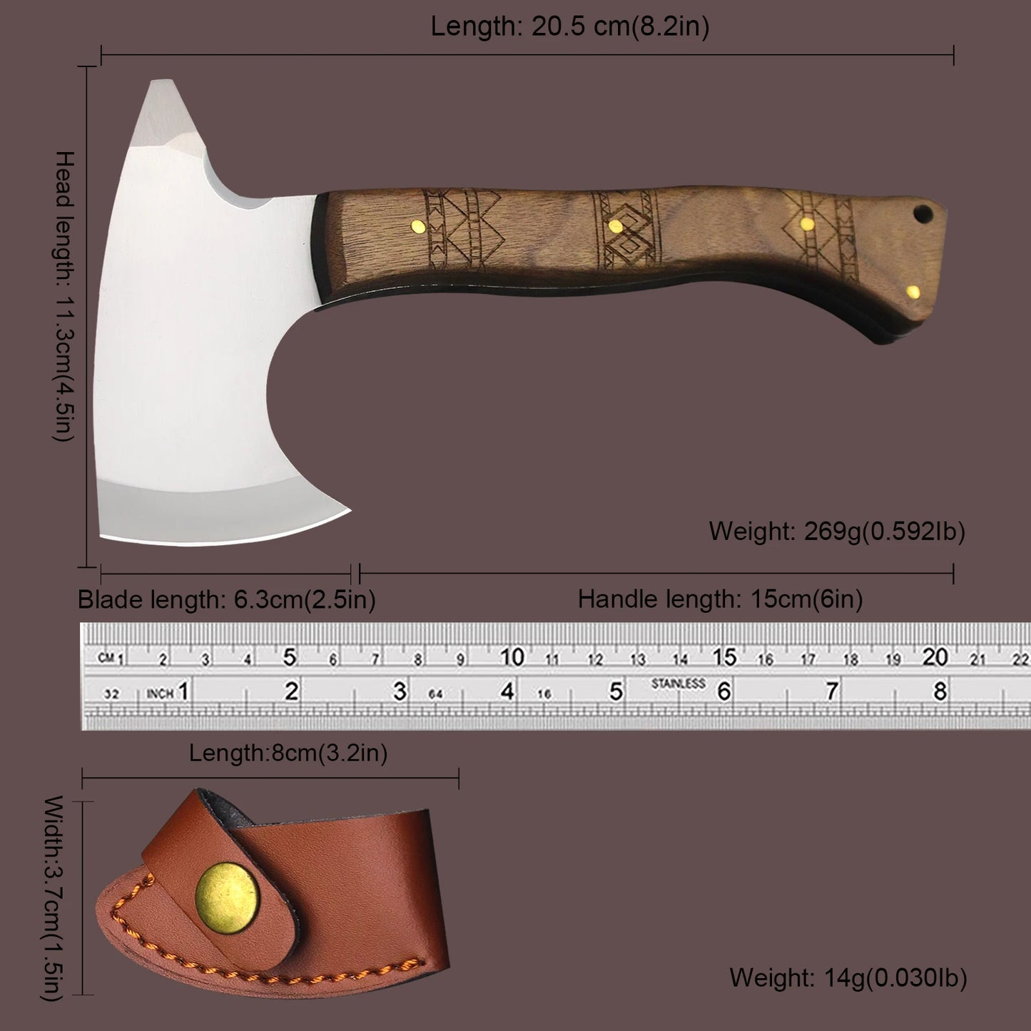 WPKOPYA Japanese D2 Outdoor Tactical Sharp multi-purpose hand axe, EDC tool axe, Jungle survival cutting hand axe