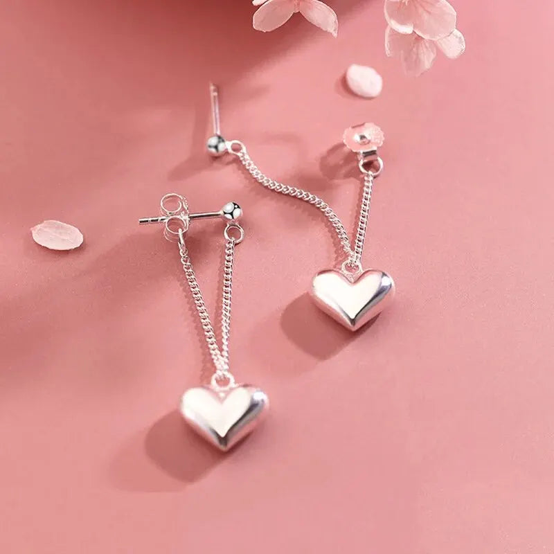 Women Silver Imitation Geometric Heart-Shaped Hoop Chain Earrings