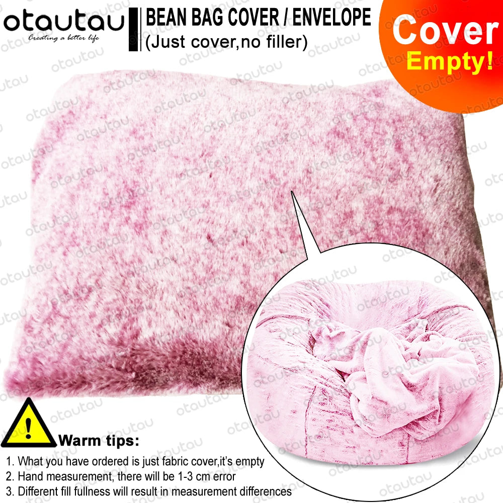 OTAUTAU Velvet Giant Bean Bag Chair Outside Slipcover/Size: 200cm x 230cm(78''dia)/Colors-Gray/White/Pink