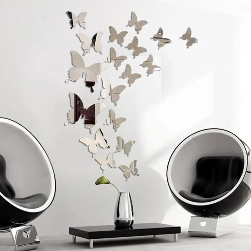 12Pcs/ 3D Butterfly Mirror Wall Decals/ Removable/Colors-Purple/Blue/Gold/Silver
