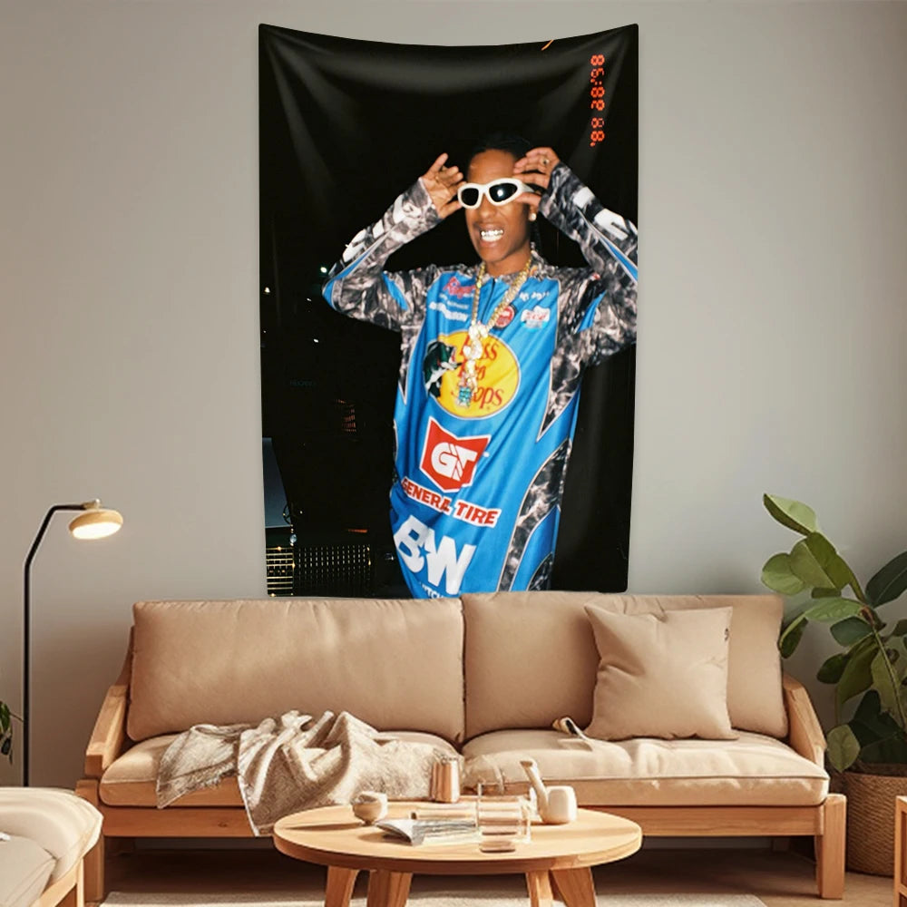 Polyester Printed Asap Rocky Aesthetic Music Album Rapper Flag Wall Hanging Tapestries/ Colors- Black/Multicolor/White/Blue/Green