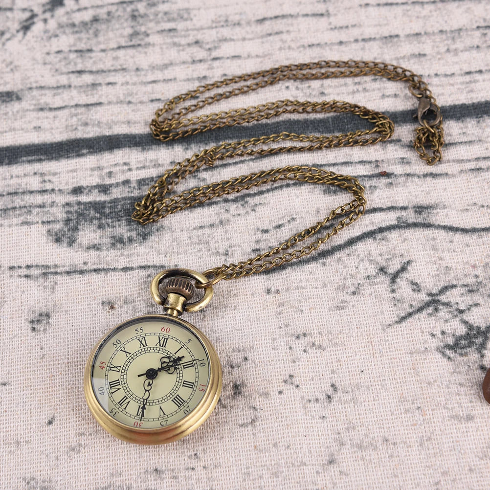 Adults Imitation Analog Display Quartz Steampunk Beige Dial Roman Numeral Small Brass Metal Bronze Color Pocket Watch-Chain/Colors-Bronze/Beige/Black/Gold/Brown