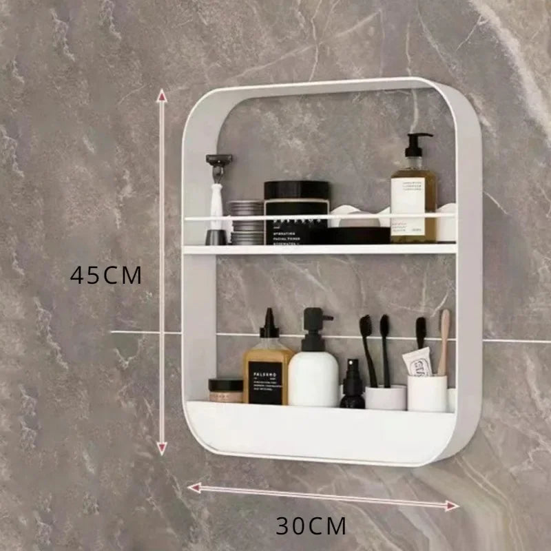 No-EN-Name-Null Modern White-Black Round Corners Vertical Rectangle Steel Metal Four Glass Shelves With Fence Bathroom Wall-Mounted Caddies/Ventilate-Drains