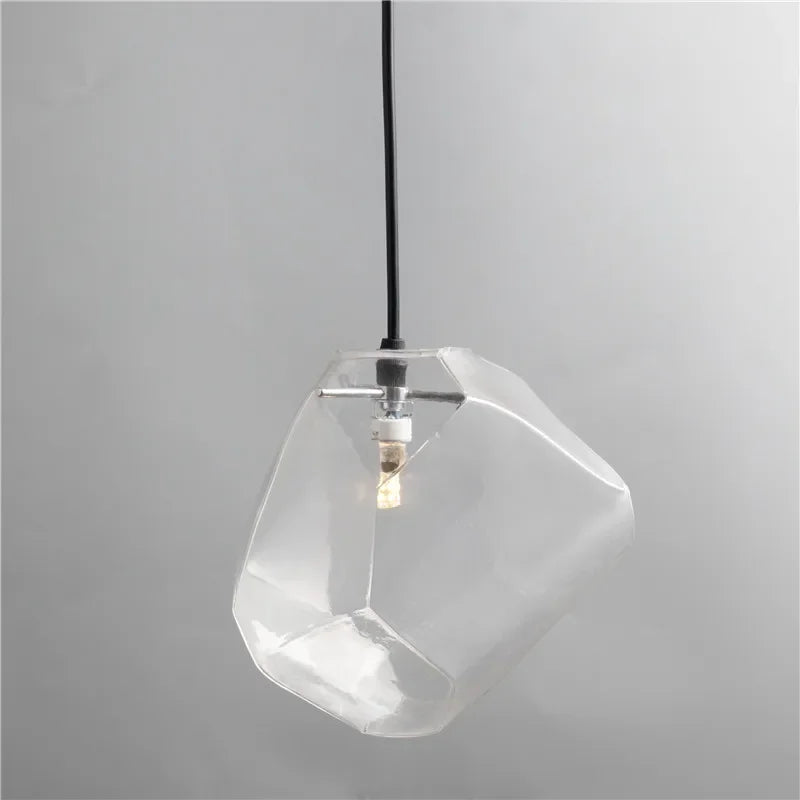 Indoor ART DECO Colorful LED Stone Shape Glass Cord Pendant Ceiling Light Fixtures/ Colors-Red/Blue/Brown/Yellow/Clear