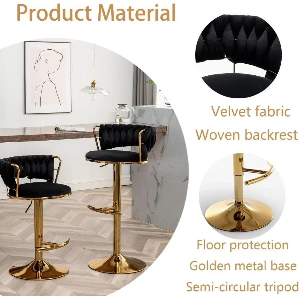 4 pcs Round Swivels 360 Low Back Height Adjustable Metal Arms Velvet Upholstered Foam Cushion/ Thicken Metal Tube Frame-Footrest/ Weight Capacity 300lbs/