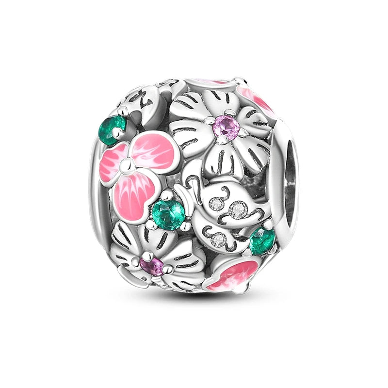 Fine Irregular Silver Plated Round Charms-Pendants Rope Link Bracelets/Colors-Silver/Pink/Multicolor/Floral/Animal
