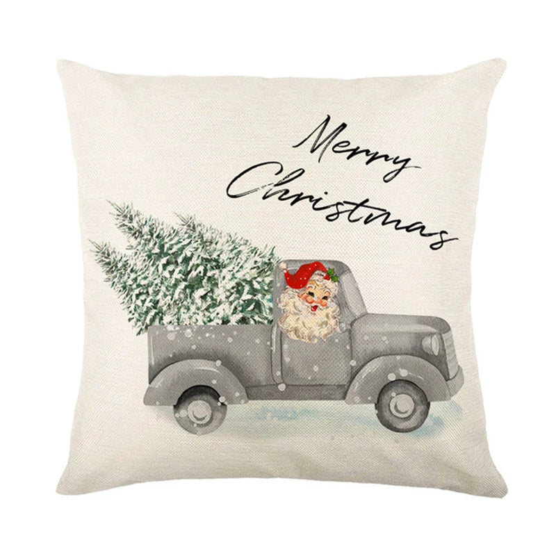 4 PCS Set Christmas Linen Snowman-Elk-Yarn Mittens-Christmas Tree-Wreath Plaid Throw Pillows/Colors-White/Red/Gray/Plaid