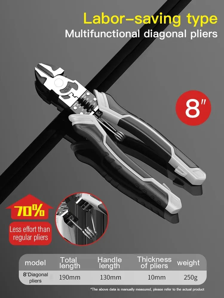 3 PCS Set AIRAJ DIY Electrical Straight Plastic Black-Gray-White Coated Handle Silver Chrome-Plated Steel-9 Inch Steel Wire Cutter-9 Inch Pointed Needle Nose-8 Inch Diagonal Cutting Pliers