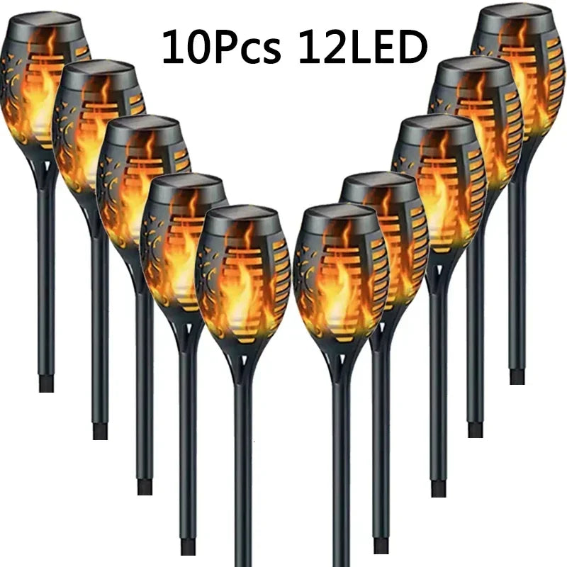1-10Pack Solar Flame Light Outdoor 96/12 LEDs Flickering Torch Waterproof Night Lamp Garden Decoration for Lawn Path Yard Patio