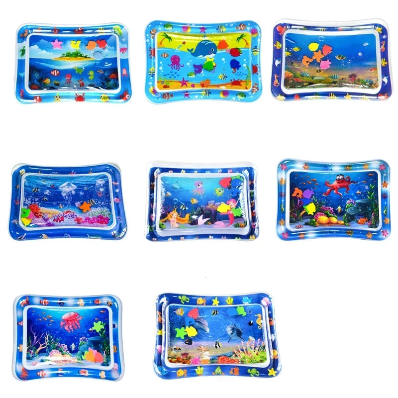 Babies PVC Plastic Rectangle-Round-Heart-Star Shapes Soft Inflatable Cute Cartoon Ocean Scene Nemo-Fishes-Alphabet Air-Waterfilled Tummy Time Mats/Colors-Blue/White/Multicolor/Animal