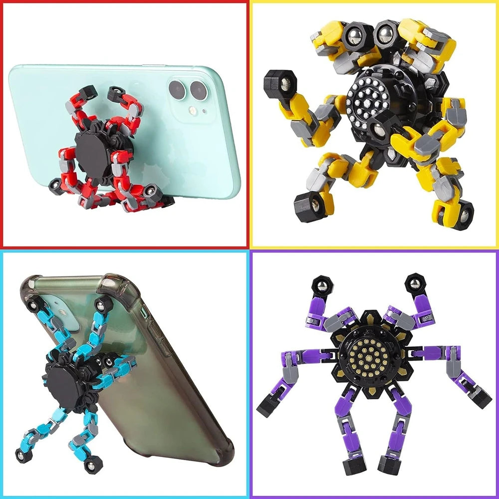 4 PCS ABS Plastic Transformable Twistable Robot Fidget Spinners Anxiety-Stress Relief Sensory Toys/Ages: 13-18 Years Old Adults/Colors-Red/Yellow/Black/Multicolor/