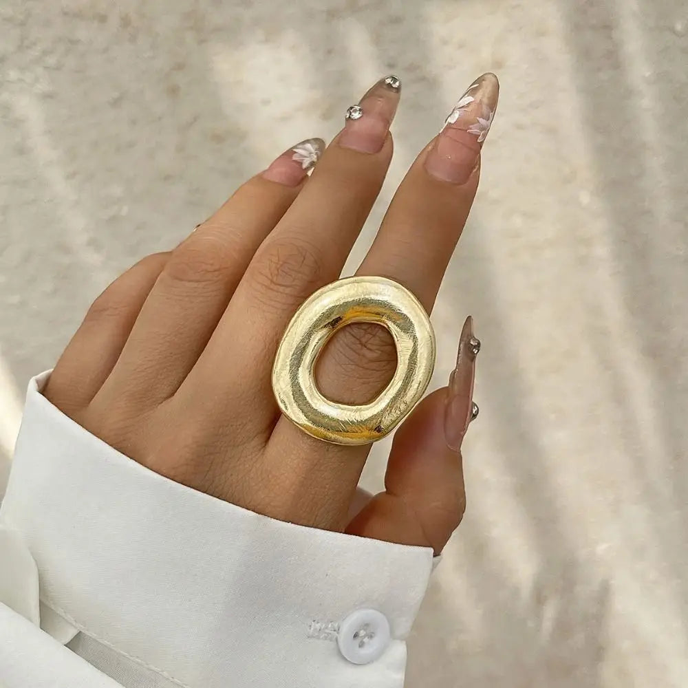 Adult Women Stainless Steel Metal Geometric Gold-Silver French Irregular Split Imitation Charm Rings