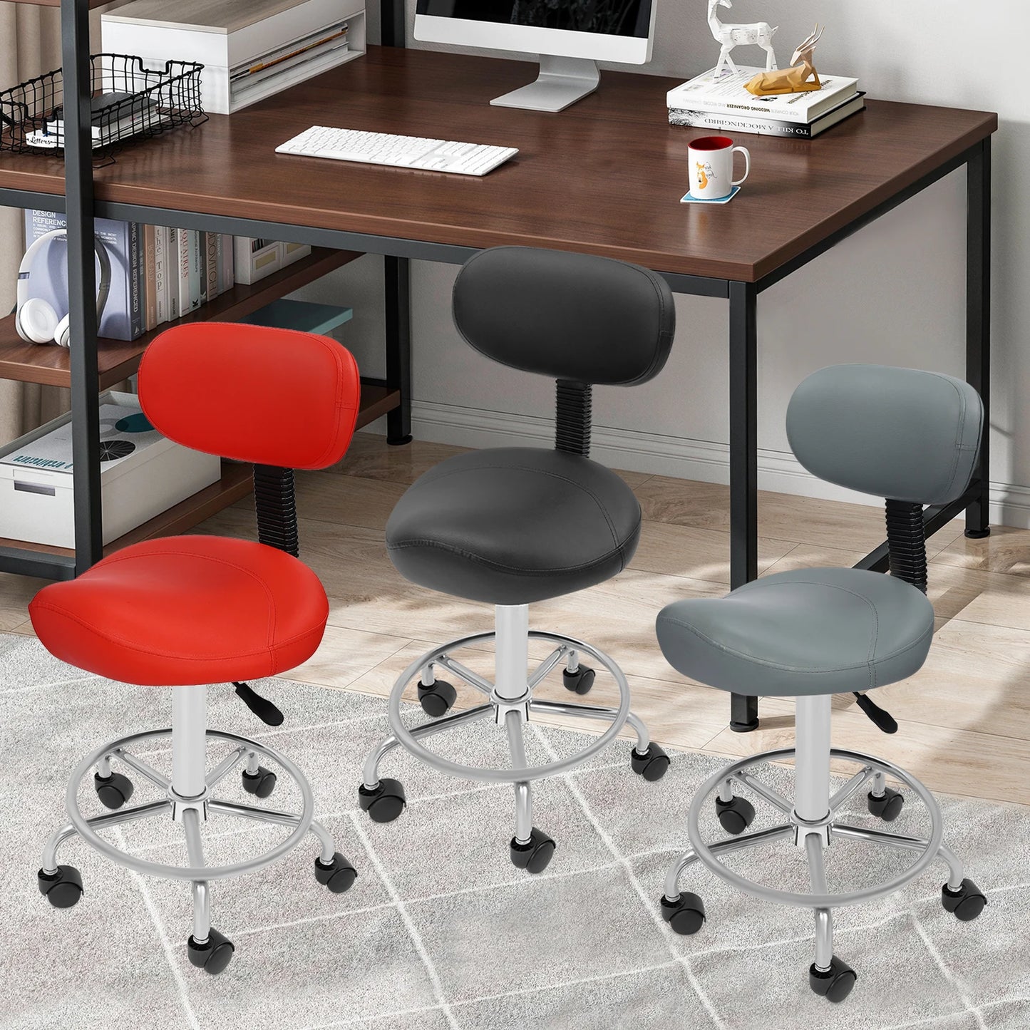 Faux Leather Adjustable Bar Backrest Stool / Colors- Red/ Black/ Grey