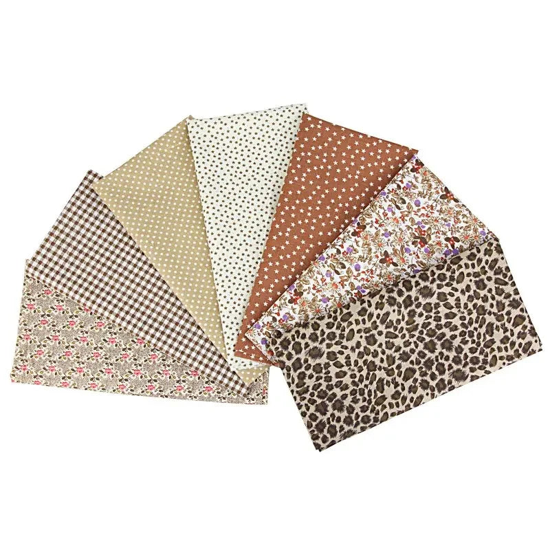 1-Set 7 Different Colors Handmade Anti-Static 100% Cotton Plain Dyed Woven Printed Quilting Brocade Fabric Squares/Colors-Multicolor/Floral/Animal/Orange/White/Gray/Red