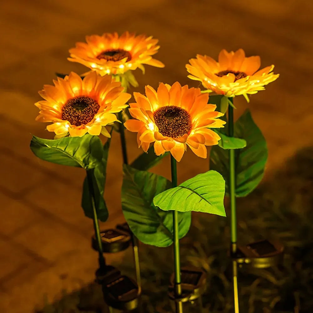 1pcs, Sunflower Solar Lamp, 3 LED Sunflower Yellow Flower Lamp Decor,For the decoration of patios, lawn gardens