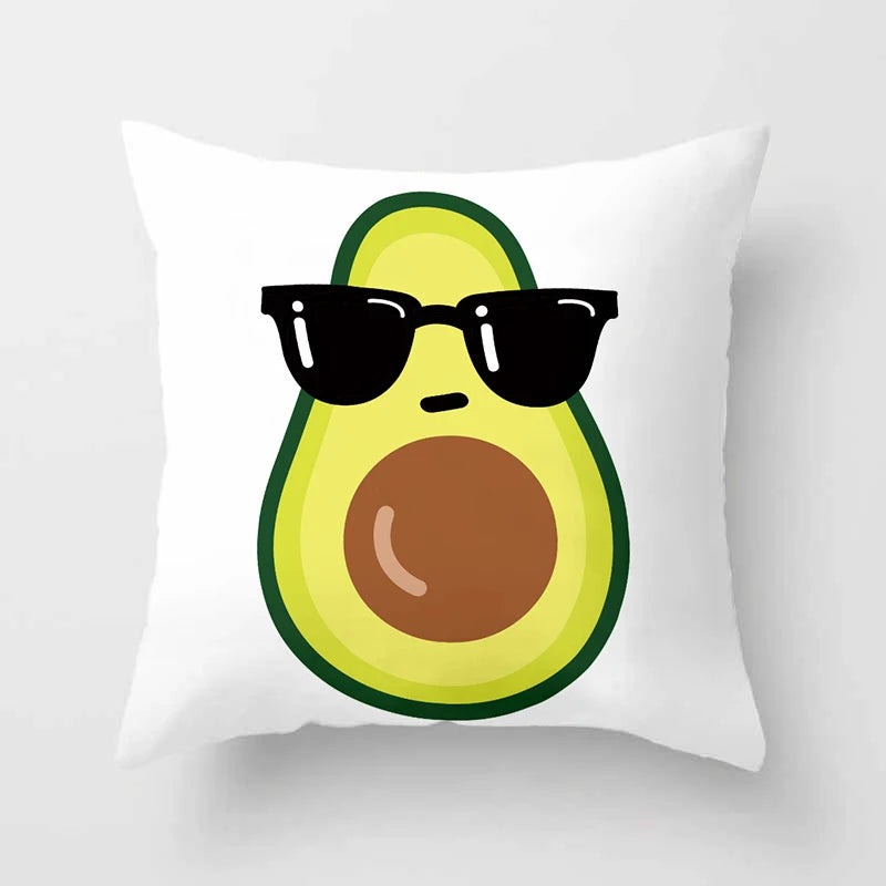 100% Polyester Avocado Printed Pattern Cushion Pillowcases/Colors-Green/Floral/White