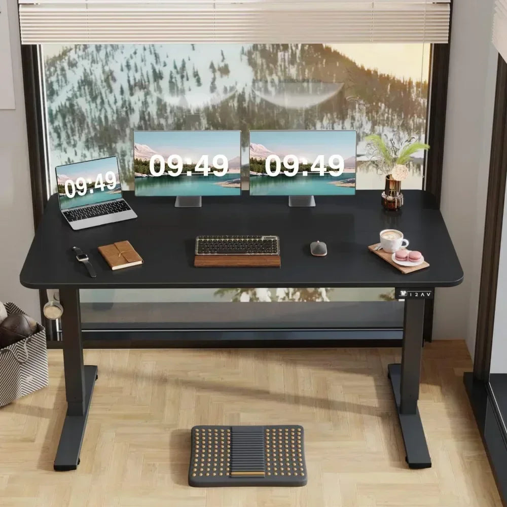 ANGDUO Large Black Rectangle Shaped Brown Wood Top Quiet Electric Memory Lift Steel Metal Frame Commercial Free-Standing Desks /Size:24"D x 55"W x 28.7"H / Colors-Maple, Black, Brown, White, Light Wood, Dark Wood