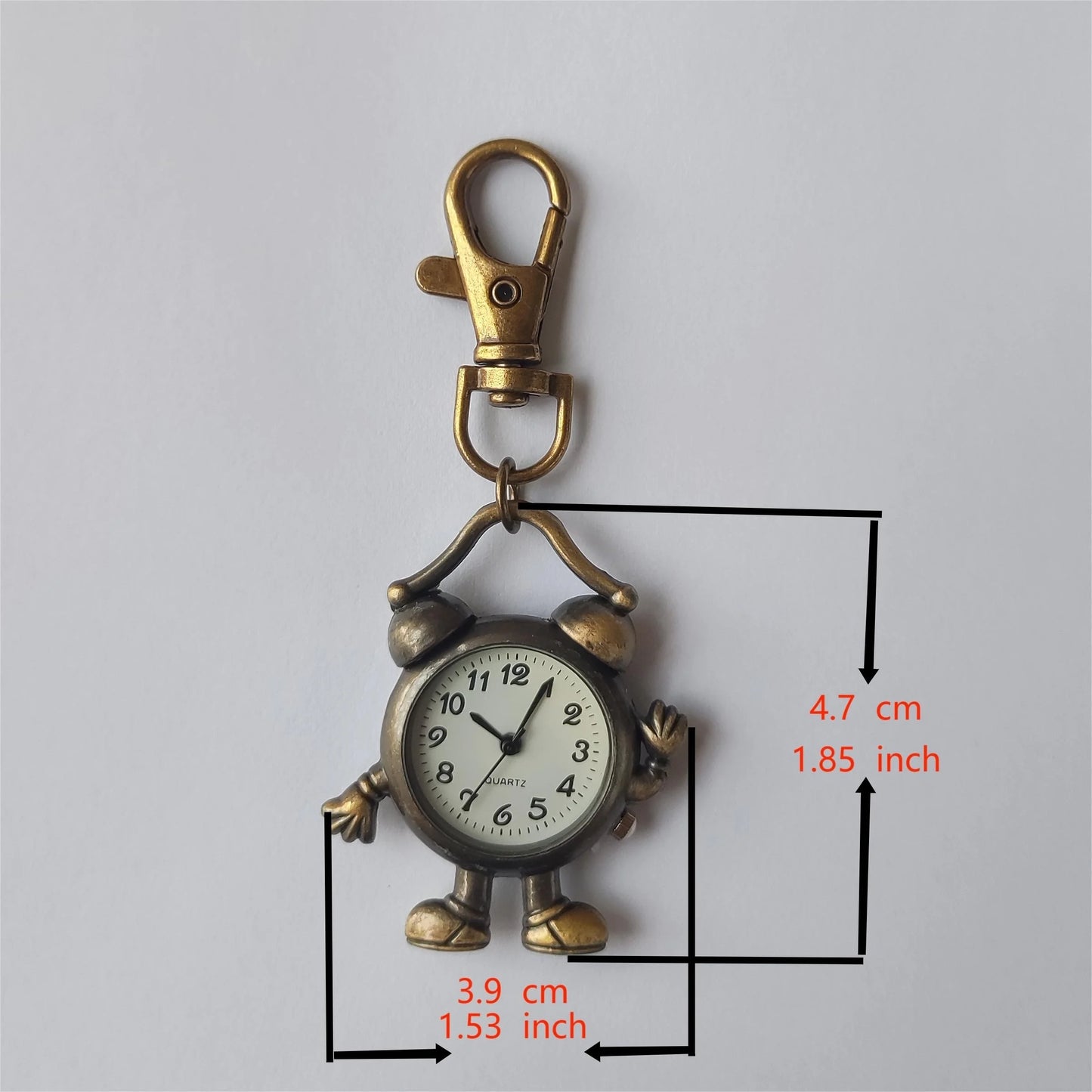 No-EN-Name-Null Vintage Unisex Brown Bronze Colored Mini Alarm Clock Design White Clock Face Arm-Legs Personalized Keychains/Colors-Bronze/White