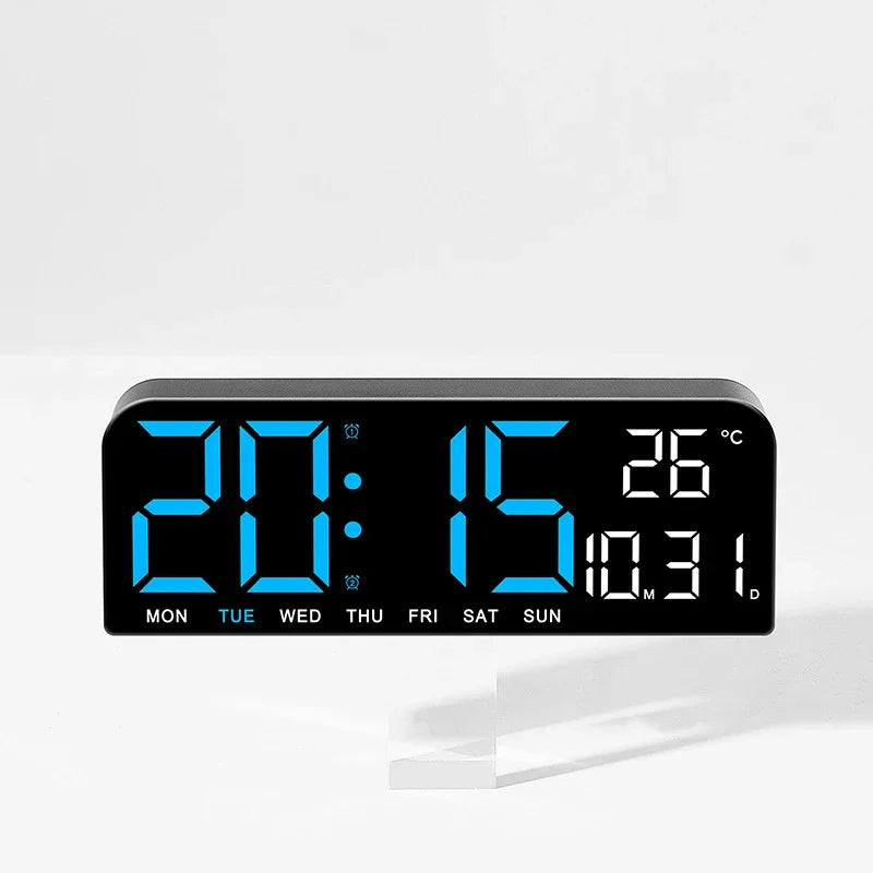 ABSTRACT Large Plastic Digital Temperature-Date-Week Display USB Countdown Wall-Mounted Dual Alarms LED Wall Clocks/Colors-Black/Geometric