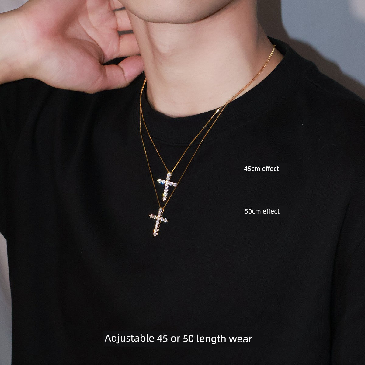 ZHENAI Unisex Fine Imitation Sterling Silver-Plated Metal Shiny Clear White Realistic Diamond-Like Gemstones Cross Pendants-Charms Necklaces