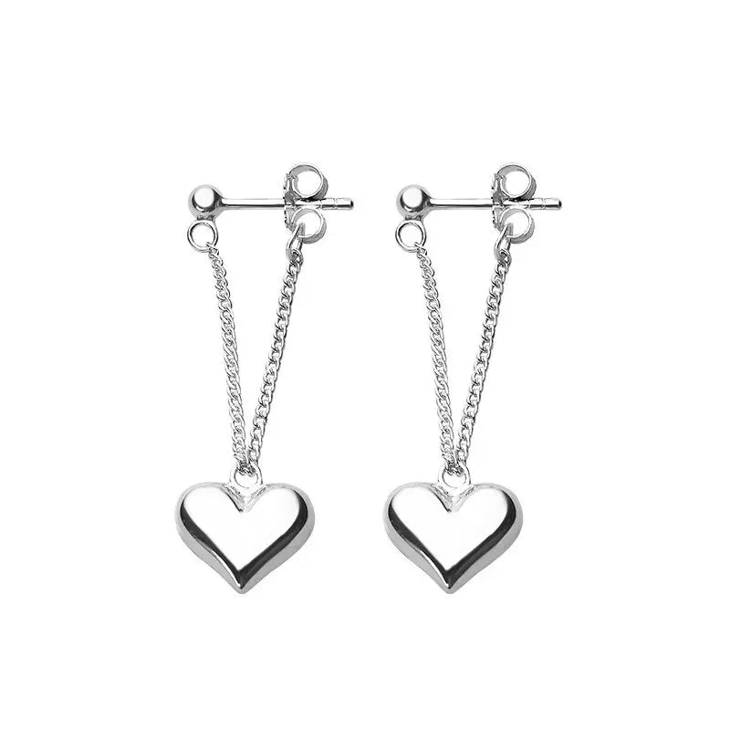 Women Silver Imitation Geometric Heart-Shaped Hoop Chain Earrings