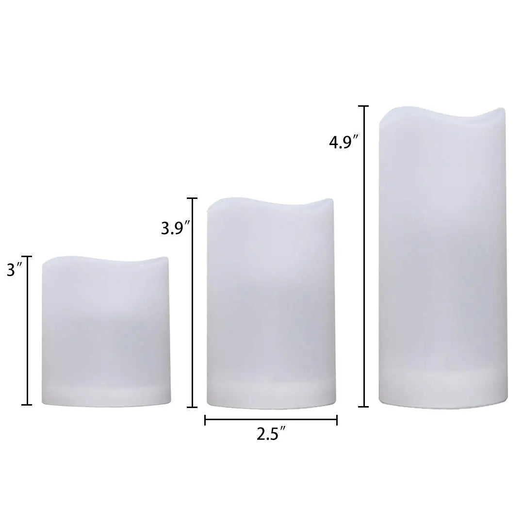 3 PCS Set Plastic Adjustable Brightness Flameless Flickering LED Round Cylindrical Candles/ Weatherproof Resin Remote Control/ 3-AAA Batteries-Not Included/Colors-Yellow/White