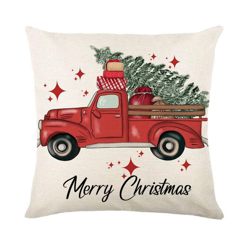 4 PCS Set Christmas Linen Snowman-Elk-Yarn Mittens-Christmas Tree-Wreath Plaid Throw Pillows/Colors-White/Red/Gray/Plaid