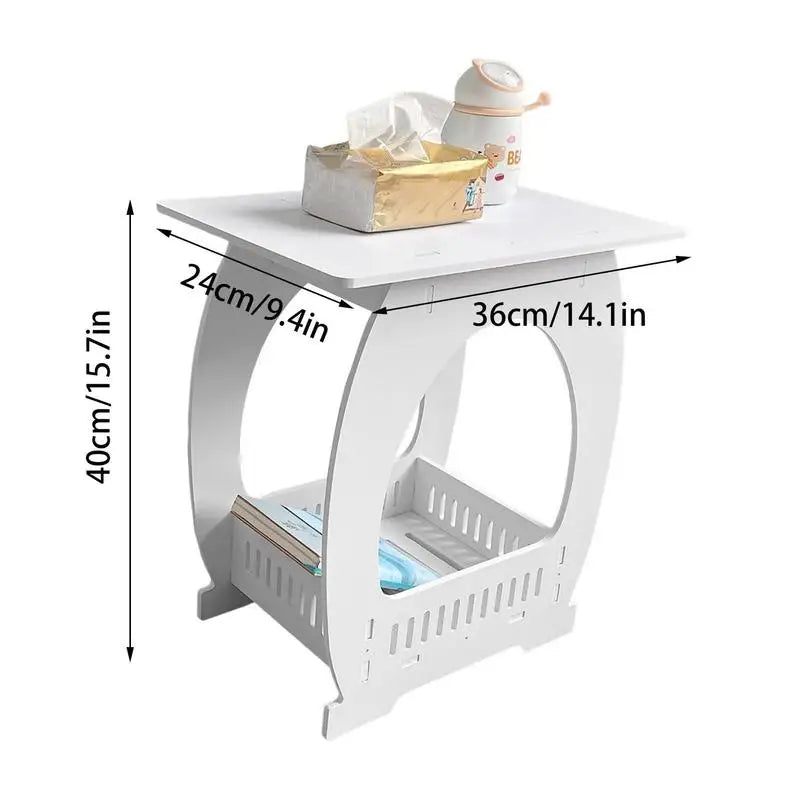 No-EN-Name-Null Modern 2-Tiers Small White Rectangle Shaped Top Egg Shaped Bottom Design Simple End Tables
