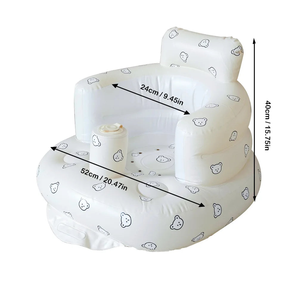 Baby PVC Inflatable Sofa Puff Portable Bath Sitting Chairs /Suitable for Babies: 6months-36 months/ 20 KG/Colors- Animals/White/Beige