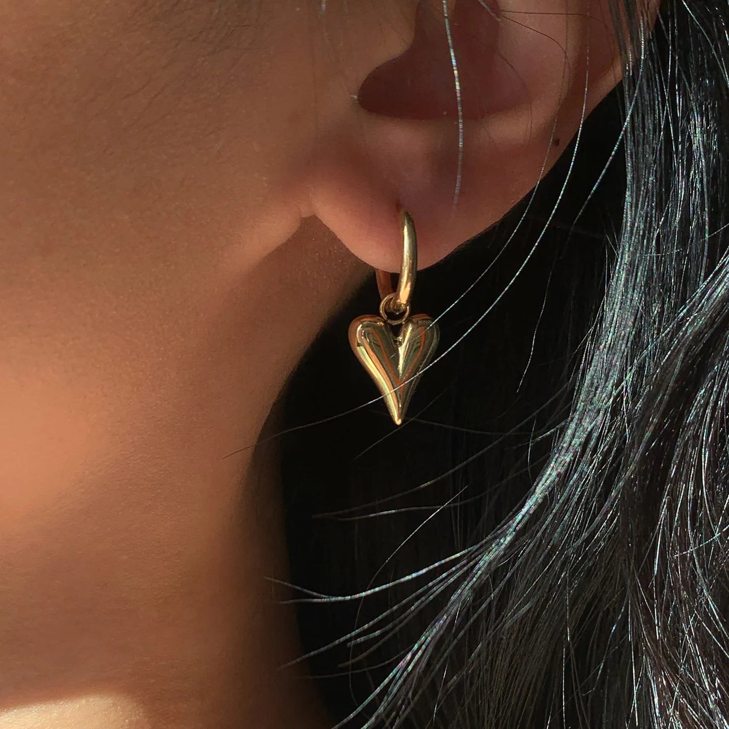 Ramos Adult Women Imitation Gold-Silver Stainless Steel Huggie Hoop Heart Studded Earrings