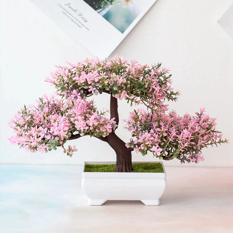 Indoor Artificial Small Lavender Myrtales Bonsai Tree Non-Flowering Rectangle Pot/Colors-Purple/Green/Floral