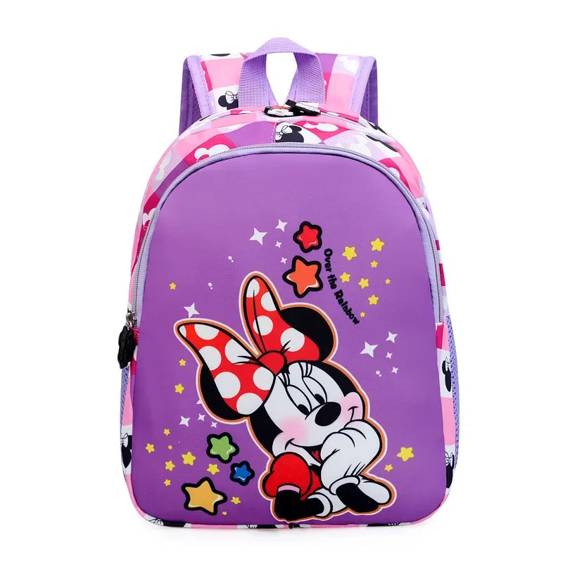 Disney's Kids Waterproof Canvas Fabric Double Zippers Cartoon Anime Minnie Mouse Theme Detachable Straps-Handle Mesh School Backpacks/Internal Pockets/Colors-Purple/Pink/Blue/Animal/Multicolor