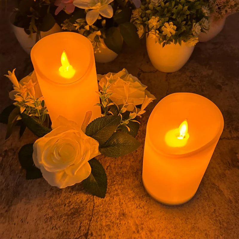 2 PCS Set Plastic Large Ivory Round LED Electronic Wax Warm Glowing Flameless Candles/3-AAA Batteries Not Included/ /Bulbs Not Included
