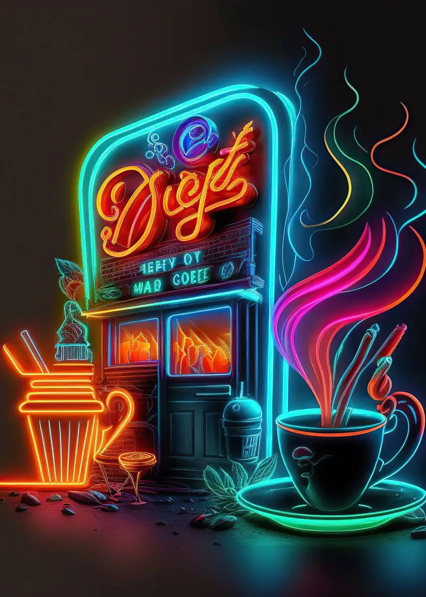 Unframed Modern Cotton Canvas Cartoon Neon Fast Food/Soft Drinks Prints/Colors-White/Blue/Multicolor