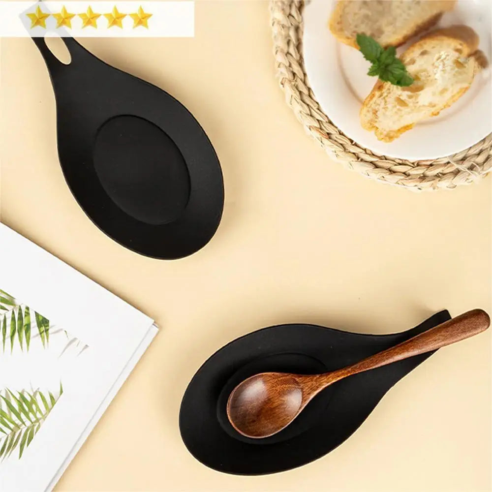 Kitchen 3 PCS Set Black Heat-Resistant Stainproof Durable Large Silicone Spoon Rest/With Hook Hole