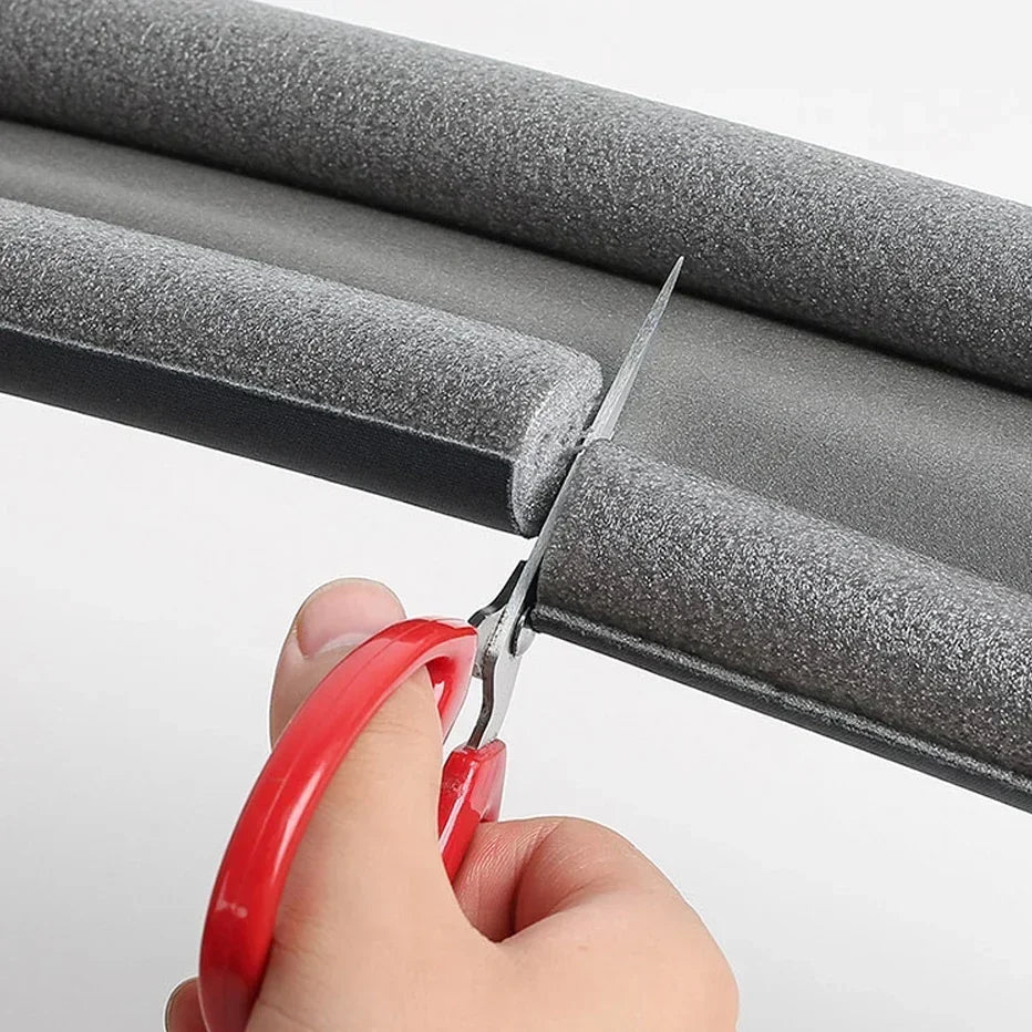 Non-Adhesive Adjustable Velvet Fabric Cuttable Round EVA Full-Half Cover Foam Under Door Sound-Proof Washable Cut-Off Air Flow Sealing Strips/Keep Bugs Out/Colors-White/Gray/Brown/Black