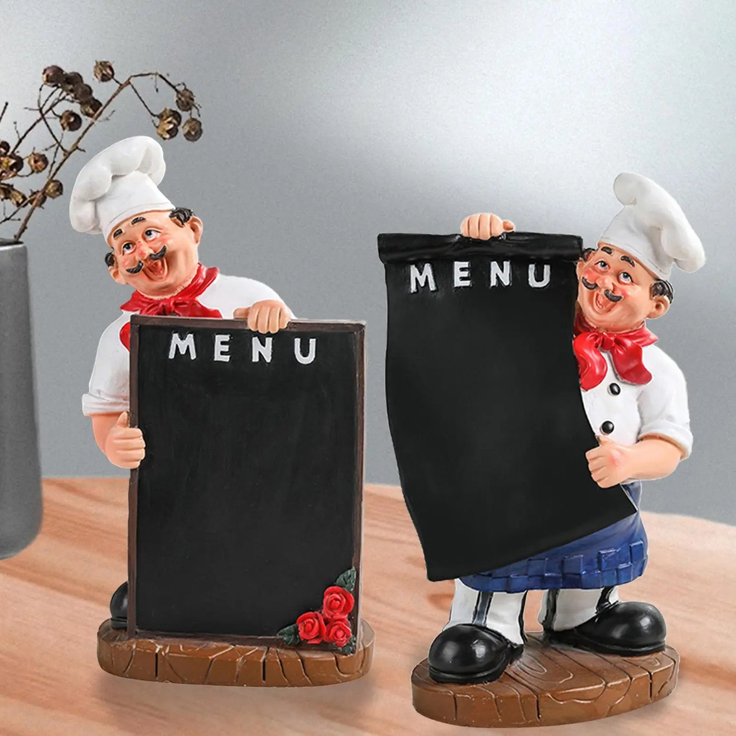 Kitchen Chef w/ Menu Chalkboard Figurine Statues/Colors-Black/White