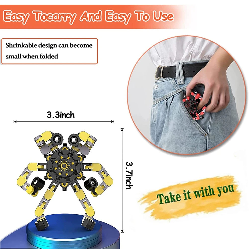 12-16 PCS Plastic DTY Funny Adjustable Transformable Mini Robotic Fingertip Spinners Foldable Anxiety-Stress Relief Fidget Toys/Ages: 13-18 Years Old Adults/Color-Black/Yellow/Multicolor