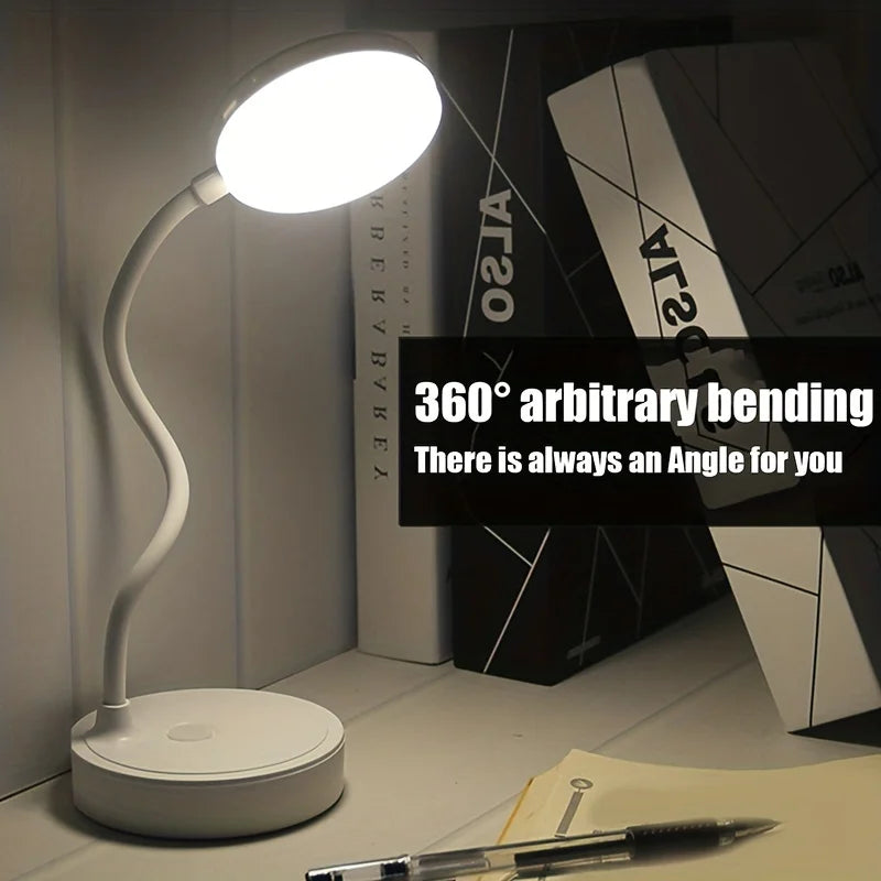 Modern Cool White-Daylight ABS Shade LED Plastic-PVC Eye Protection Dimming Function USB Rechargeable Port Push-Button Switch Round Bendable Gooseneck Arm Base Desk Lamps