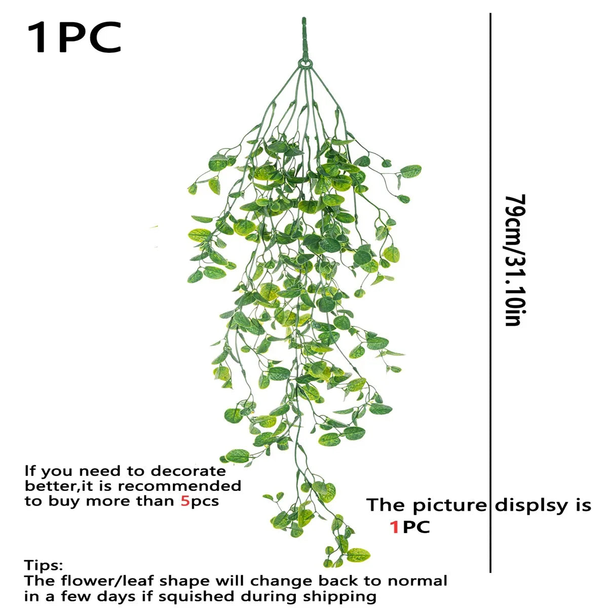 Green Outdoor Non-Flowering Artificial Plastic Magnoliopsida IVY Hanging Plants