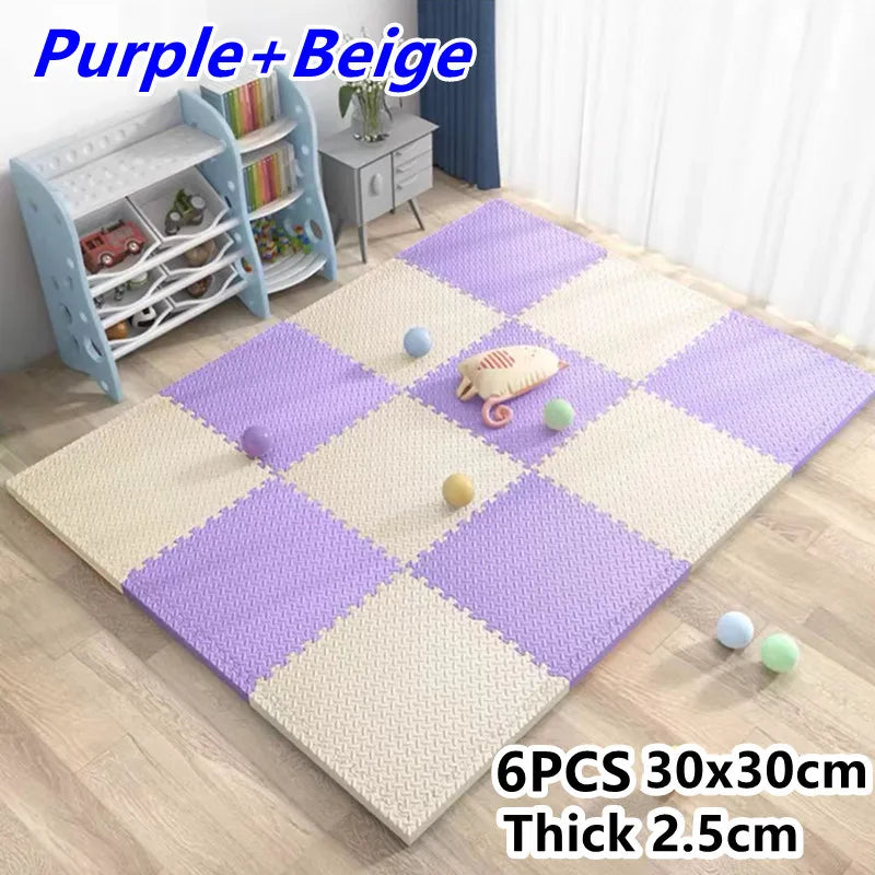 Tatame Babies 6 PCS Set Thick Strong Cuttable Elastic Split Interlocking Foam Joint Anti-Slip Bottom Playroom Floor Mats/Colors-Multicolor/Pink/Gray/White/Purple/Beige/Geometric