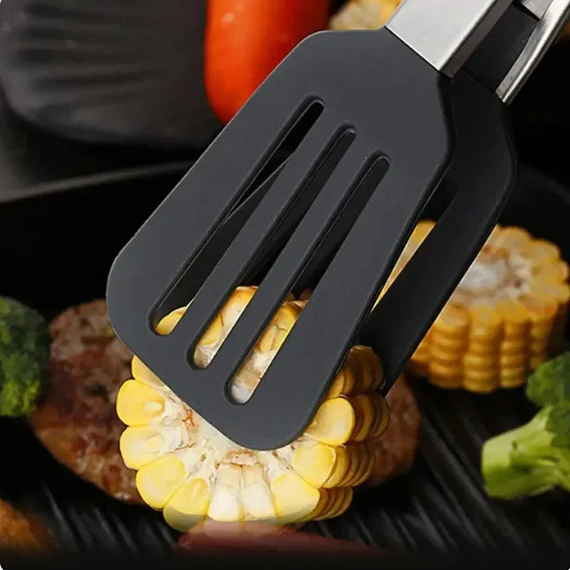 Kitchen 9-Inch Silver Stainless Steel Food Clip-Bracket Silicone Coated Handles-Tongs Tips-Padlock Hang Hole/Colors-Red/Beige/White/Black/Silver/Multicolor