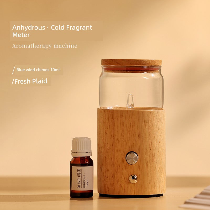 Home Glass Atomizer Plant Aroma Spray Diffuser Air Freshener Long-Lasting Adjustable Wireless Timing Cold Fragrance Deodorant Cylindrical Shape Natural Wood Base