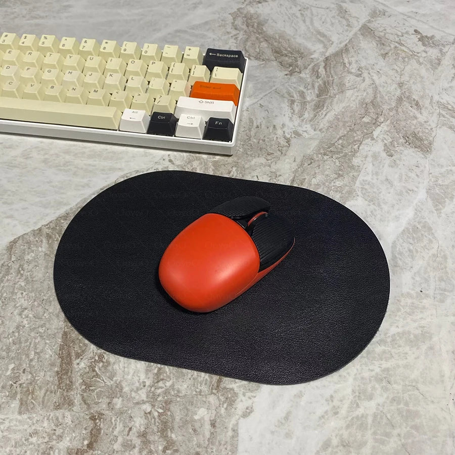 Small Waterproof Soft PU Leather Oblong Oval Shape Solid Color One-Sided Gaming Mouse Pads/Colors-Pink/Black/White/Blue/Brown/Navy Blue/Green